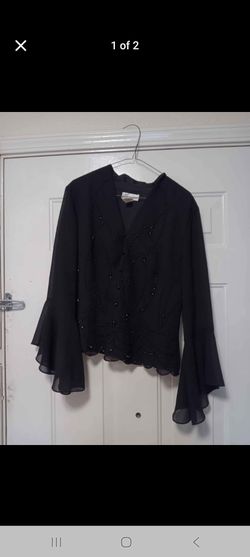 Black Beaded Chiffon Bell Sleeve Blouse And Skirt Size 12