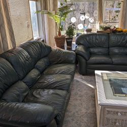 Dark Green Leather Material Couches 