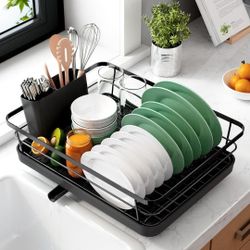 Kitsure Dish Drying Rack for Kitchen Counter, Stainless Steel Sink Organization and Storage Essentials with Cutlery Holder, Home and Appartment Decor