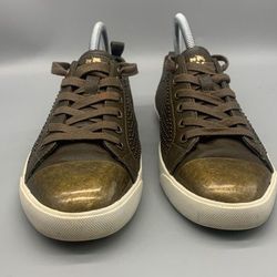 Coach MaKAYLA Olive Studded Lace Up Flat SNEAKER with Patent Front  