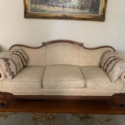 Couch Carved Oak Frame Vintage Sofa