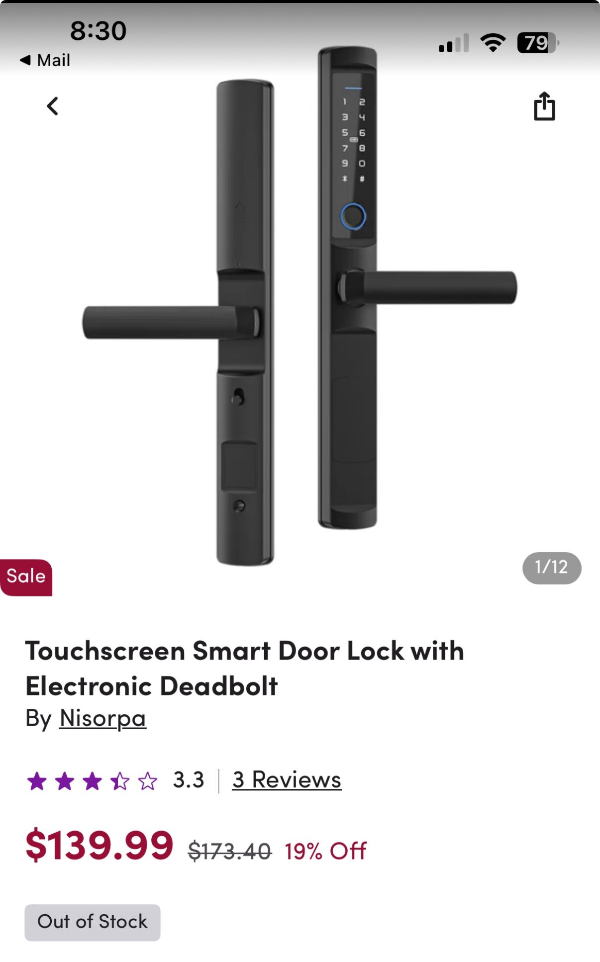 Nisorpa Touchscreen Smart Door Lock with Electronic Deadbolt