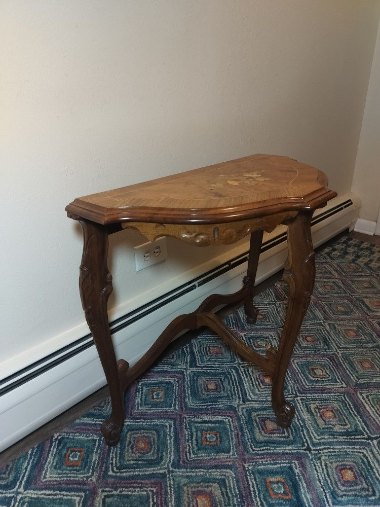 Antique Walnut Half Moon Ornate Carved Side Table