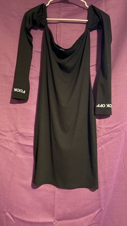 Black Ribbed Mini Dress with Graphic Sleeves