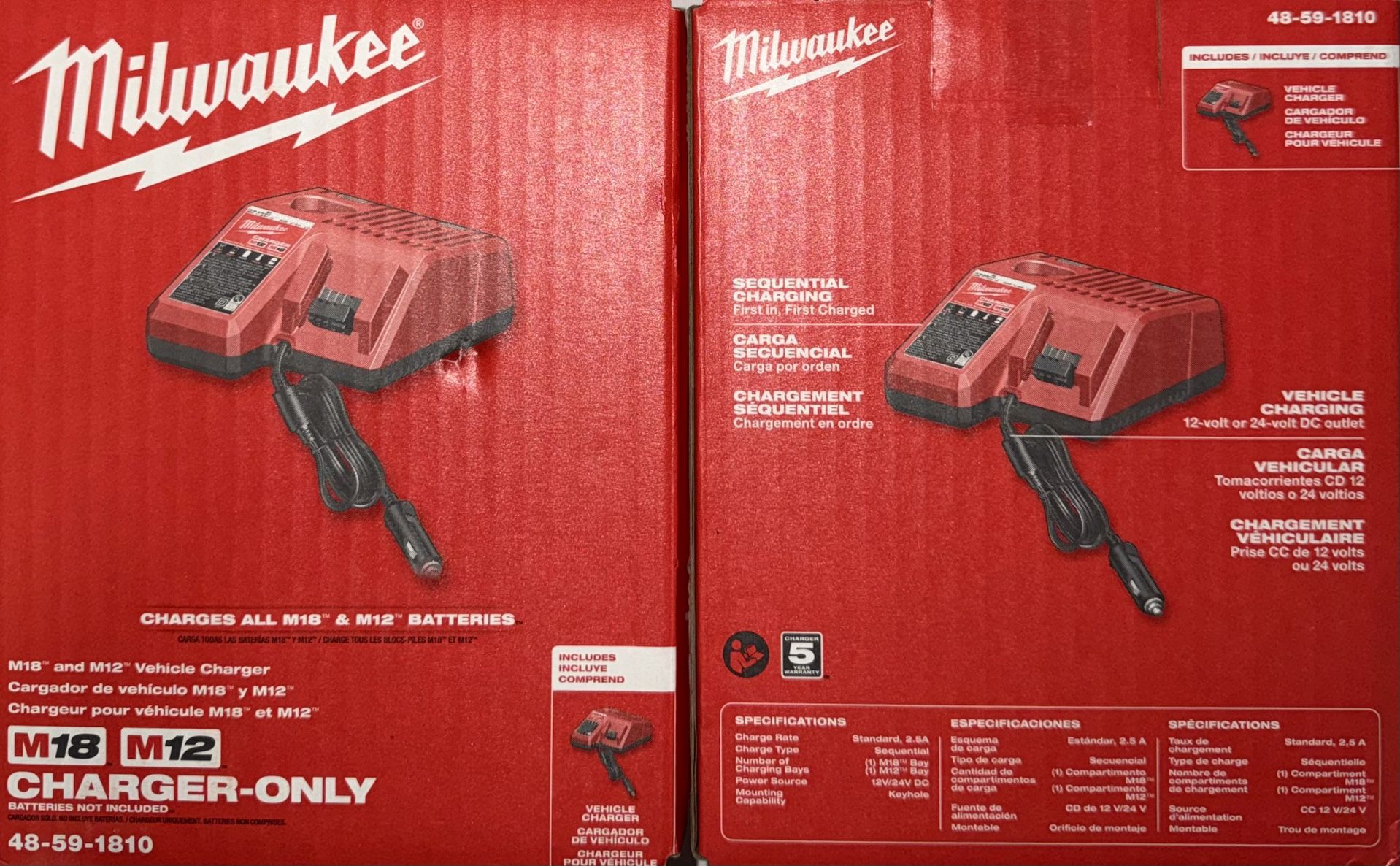 Milwaukee M18/M12 Car Charger. Model #48-59-1810