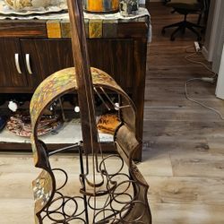 Contemporary Patinated Metal Cello Form Wine Bottle Holder