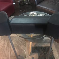 Polk Audio center and surround speakers with stands