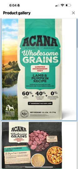 ACANA Wholesome Grains Dry Dog Food Limited Ingredient Lamb & Pumpkin Recipe 22.5lb Bag
