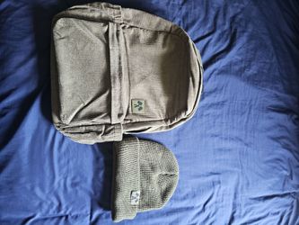 In n out green backpack and beanie