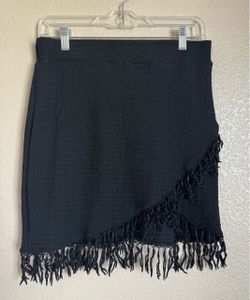 Black Fringe Asymmetrical Mini Skirt