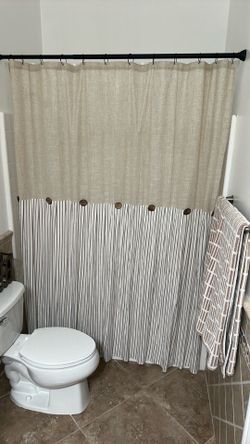 Farmhouse Linen & Striped Shower Curtain – 64” x 82”