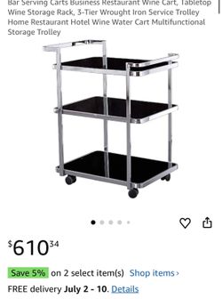 Bar Serving Cart, Wine Cart, 3 Tier Iron Service Trolley New Open Box