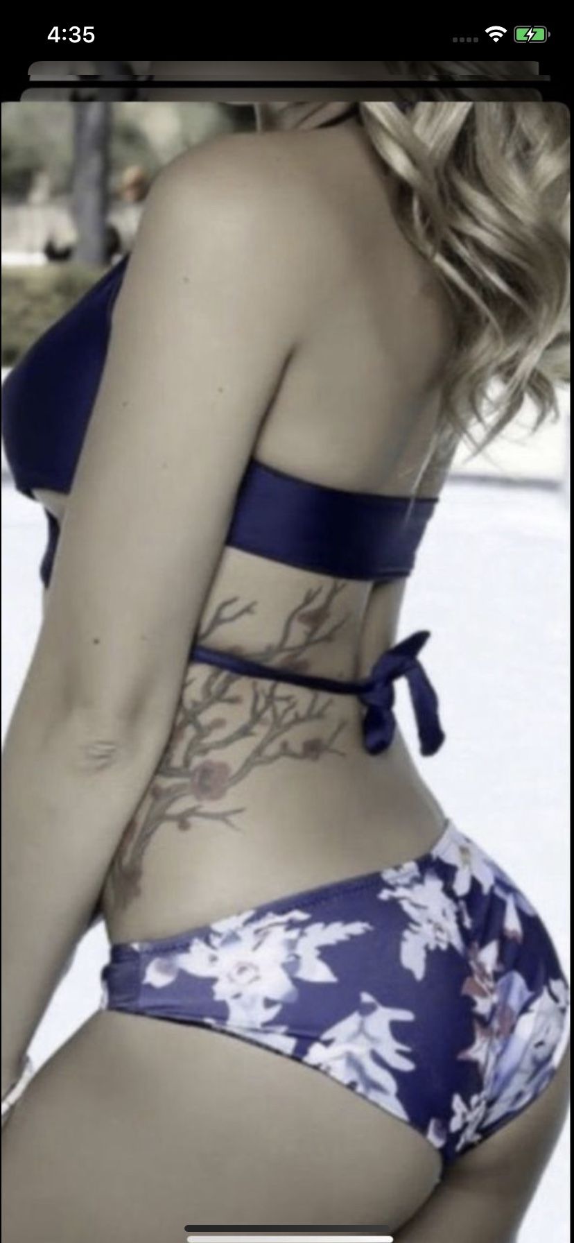 New Navy blue wrap around/Criss cross halter top cheeky bottom floral print bikini /bathing suit /swimsuit/swimwear size Large , XL