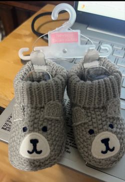 Newborn Grey Bear Baby Booties