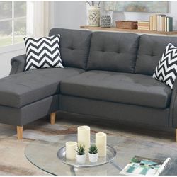 SECSIONAL SOFA BLUE GREY UPHOLSTERY POLYFIBER ( LINEN-LIKE FABRIC)