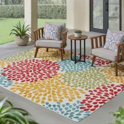 Hampton Bay Park Pointe Multi Color 8 ft. x 10 ft. Color Burst Indoor/Outdoor Area Rug