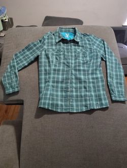 Mountain Hardwear Top Womens Size 10 Blue Plaid Button Up Outdoor Flannel Casual