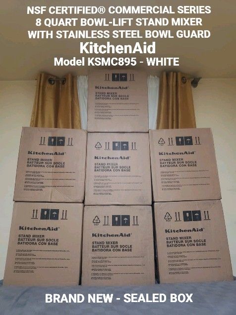 NSF CERTIFIED® COMMERCIAL SERIES 8 QUART BOWL-LIFT STAND MIXER WITH STAINLESS STEEL BOWL GUARD KitchenAid Model KSMC895 - WHITE