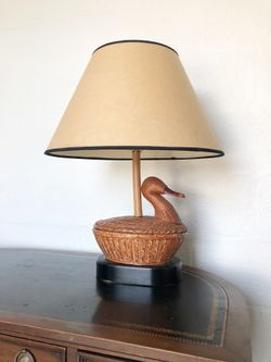 Vintage Wicker Woven Duck Table Lamp
