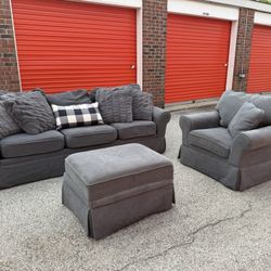 Bobs Furniture Couch Set - Three Seater, Chair and Ottoman! ***Free CurbSide Delivery***