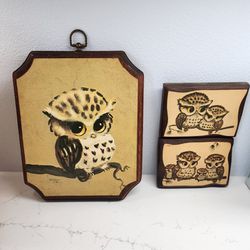 Midcentury Owl Wood Plaques