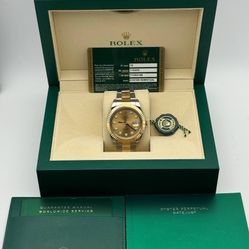 2010 Rolex Datejust 41mm 116333 Factory Champagne Diamond Dial Fluted Bezel Stainless Steel & Yellow Gold Oyster Bracelet box card tag full set