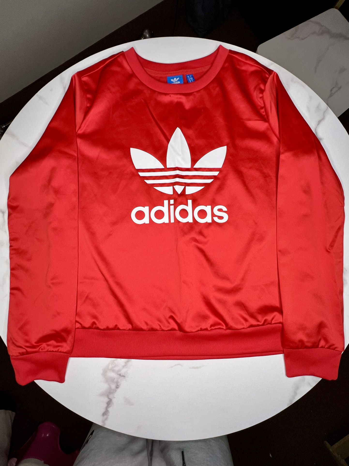 Adidas Red Satin Crew Neck Sweater