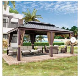 12 ft. x 18 ft. Aluminum Outdoor Gazebo with Double Galvanized Steel Roof, Ceiling Hook, Mosquito Netting and Curtains