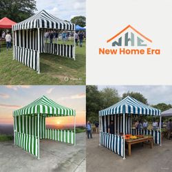 Striped Pop-Up Canopy Tent with Side Walls 10x10