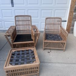 Vintage Palecek Presidents stick rattan lounge chair, President State Arm chair and Ottoman