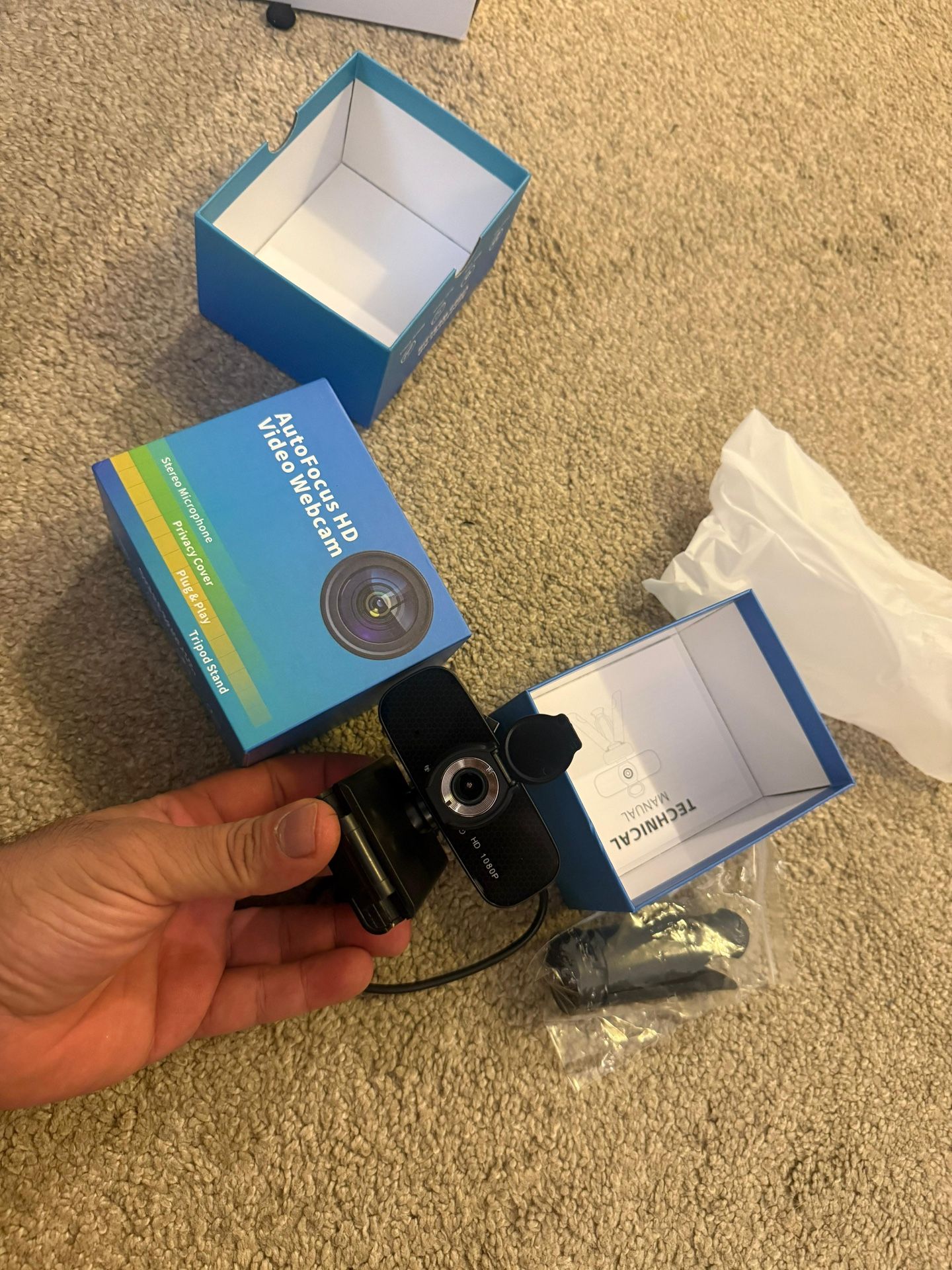 Full HD Webcam with Built-in Microphone and Rotatable Tripod, 1080P Video and Wide Angle Camera, Privacy Cover, for Desktop PC or Laptop Computer  New