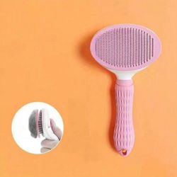 Pink Dog/Cat Brush, Flea Comb, Automatic Cleaning Brush