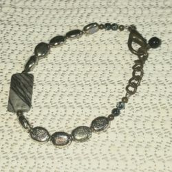 Vintage Bracelet silver beads, Jasper stone, circle connector missing