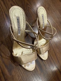 Manolo Blahnik Gold Metallic Strappy Heeled Sandals – Size 38