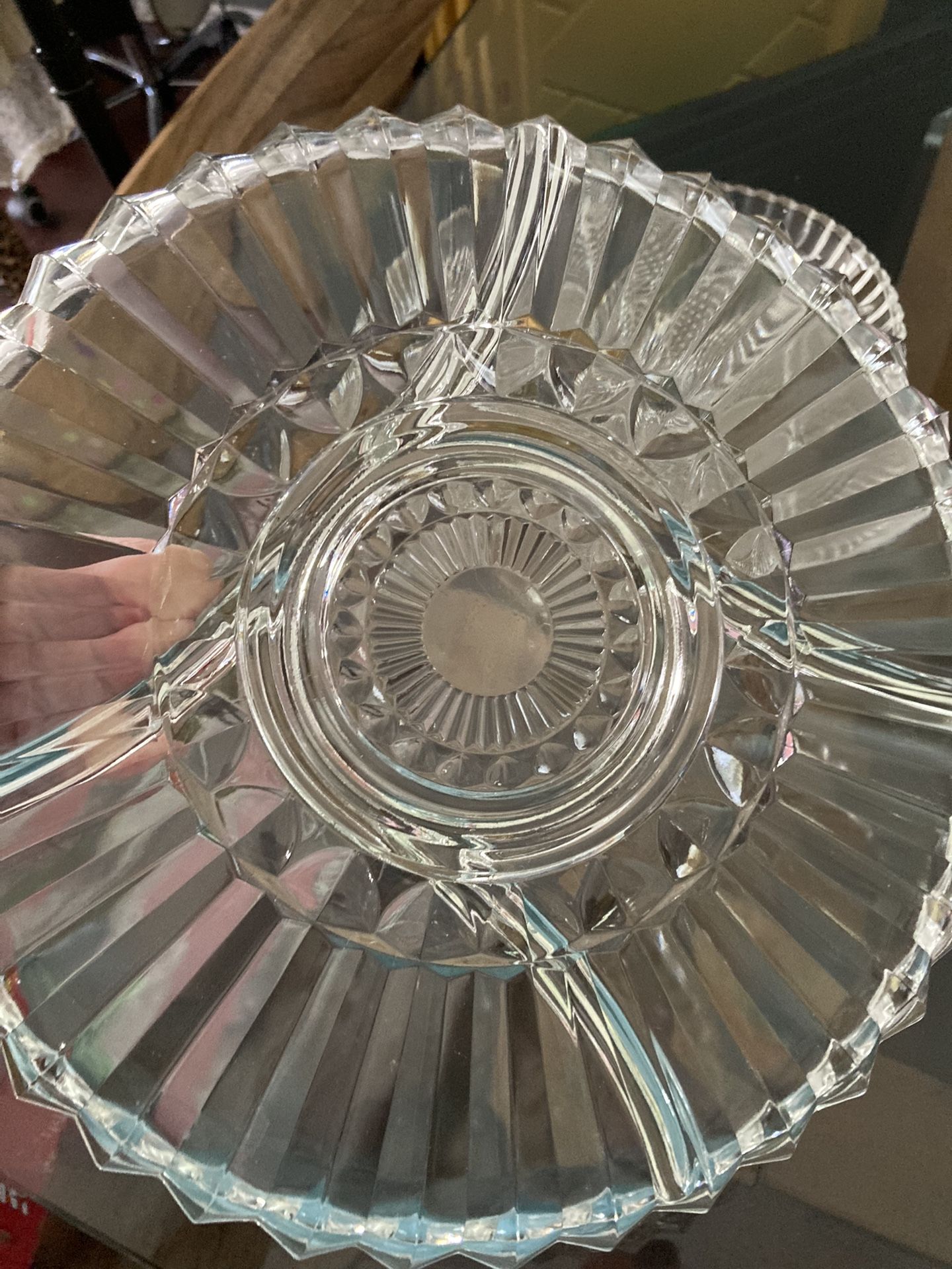 Vintage Decorative Glass Ribbed Vegetable /relish Tray Divided Platter 12"