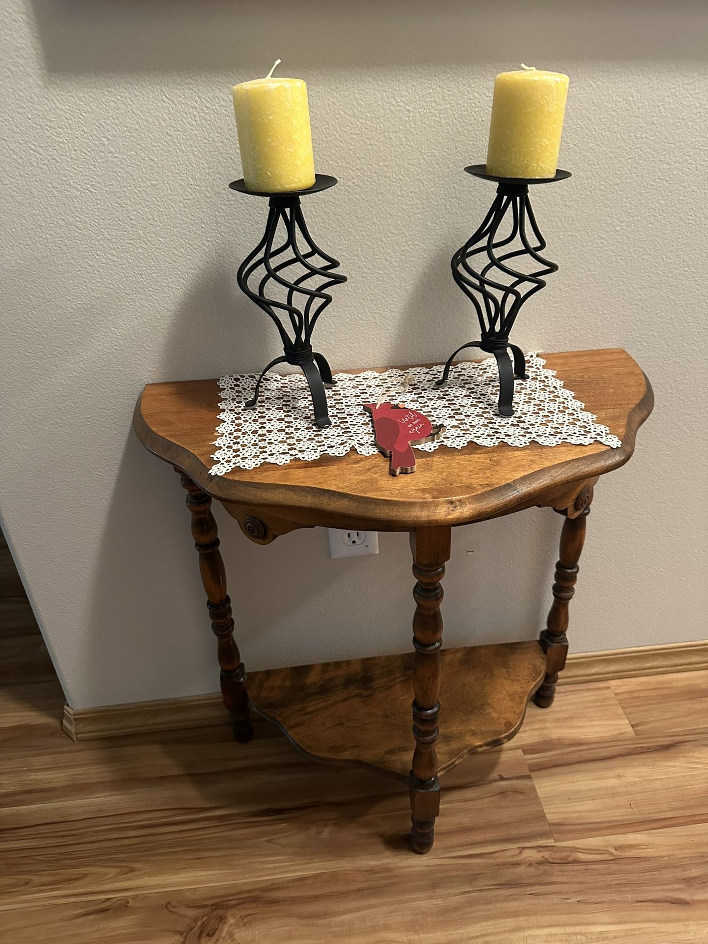 Vintage Antique wooden side table. Circa 1930 Solid Wood in like new condition Measures 23”Lx12”Wx24”H Table top decor not included! Smoke and pet fr
