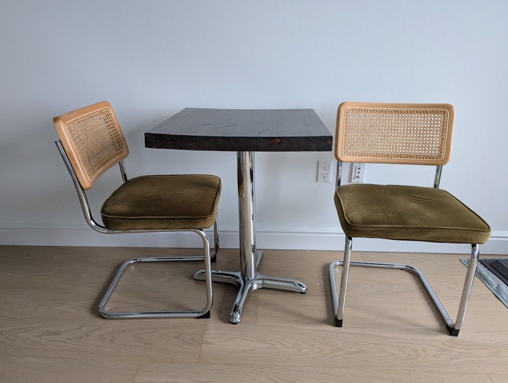 Mid-Century Modern Cane & Chrome Dining Set (2 Chairs + Table)
