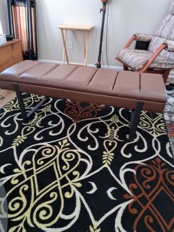 Modern Brown Faux Leather Bench with Black Metal Legs