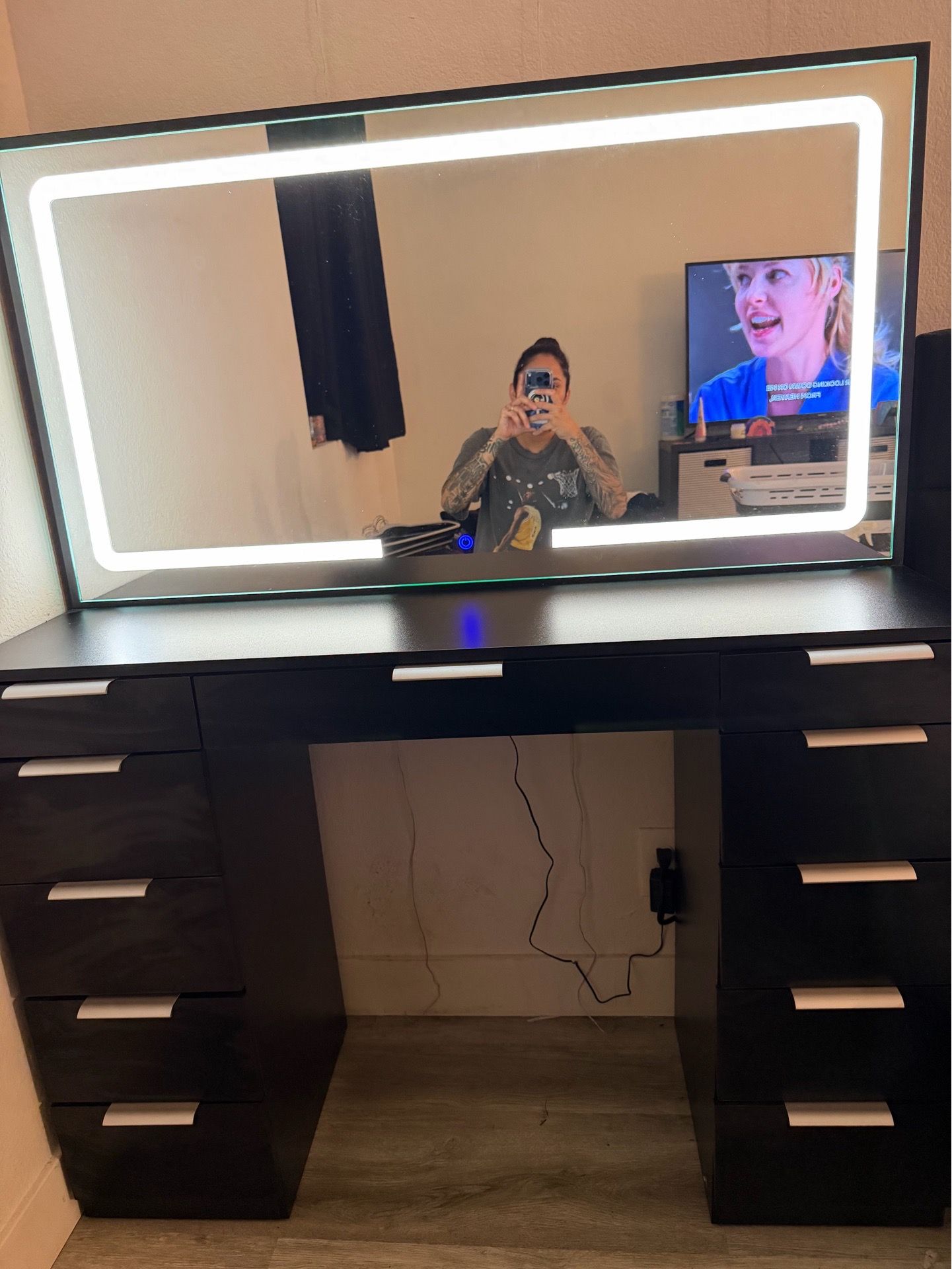 Vanity with LED light and chair