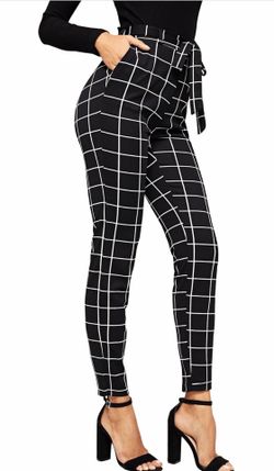 WDIRARA Women's Stretchy Plaid Print Pants Soft Skinny Regular Fashion Leggings