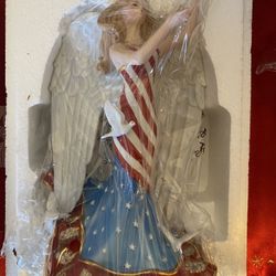 LENOX God Bless America Red White Blue Patriotic Angel Figurine ~ MINT!
