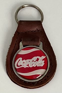 Vintage Coca-Cola Keychain Key Fob Brown Leather Original Keyring Classic Logo