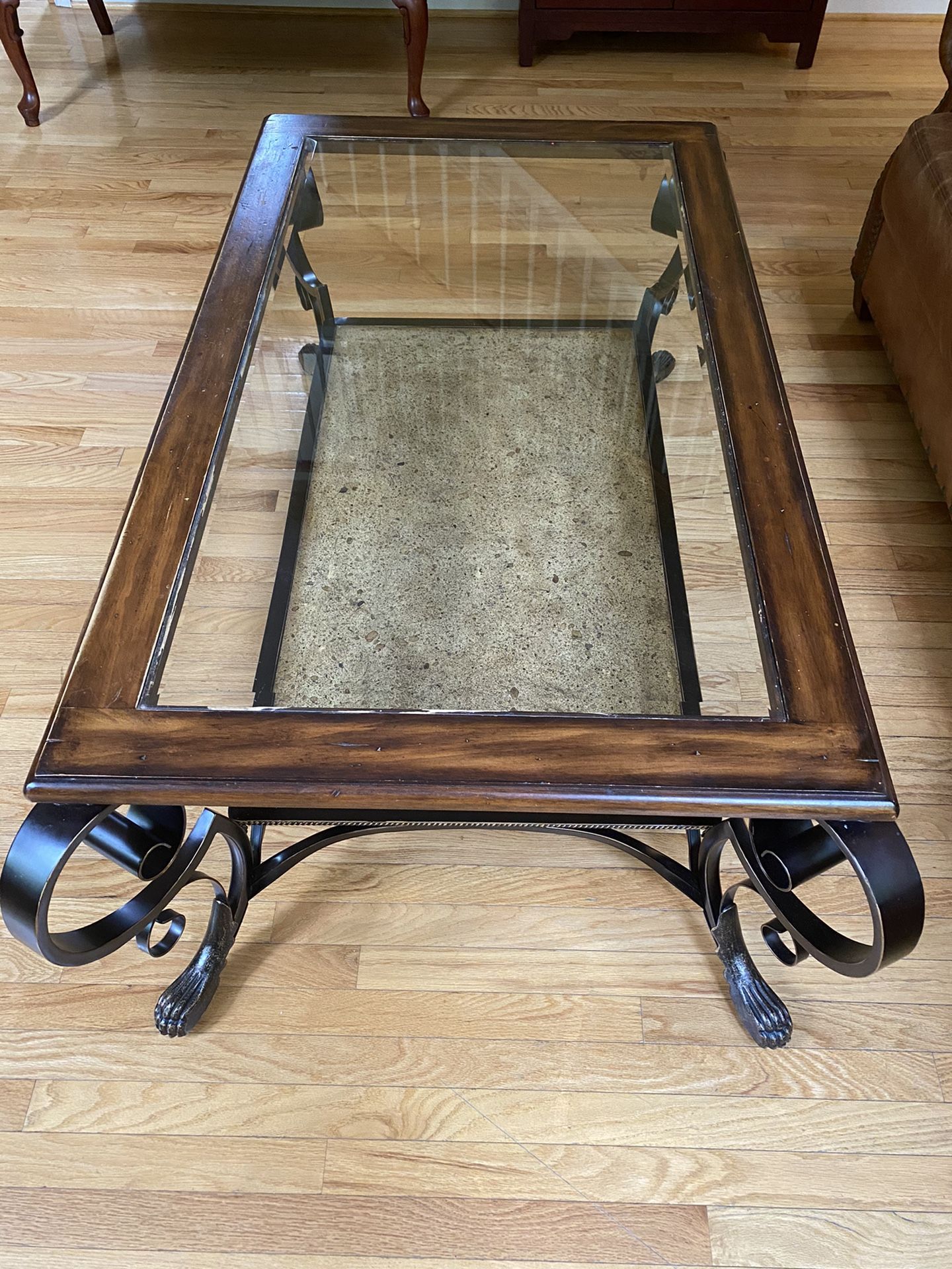 Glass Top Claw Footed Coffee Table