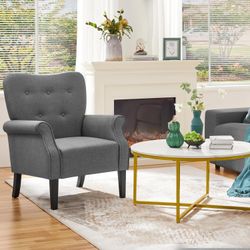 Yaheetech Modern Armchair, Mid Century Accent Chair with Sturdy Wood Legs and High Back for Small Space, Upholstered Fabric Sofa Club Chair for Living