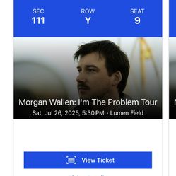 Two 100 Level Morgan Wallen I’m The Problem Tickets Seattle Saturday July 26th
