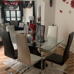 Black And White Leather Dining Room Table And Chairs 