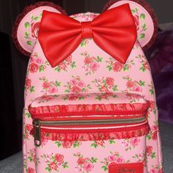 Loungefly Disney Minnie Mouse Pink & Red Roses Figural Mini Backpack