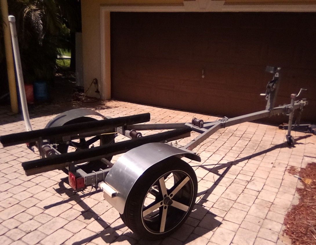 Custom Made Jet Ski Trailer Or Small Boat Up To 16'. New  Aluminum Fender New Lights. Ready To Load...