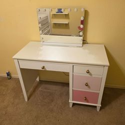 Nice desk with chair and lighted mirror