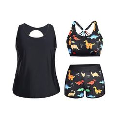Dinosaur Plus Size Three Piece Swim Tankini Bikini Set